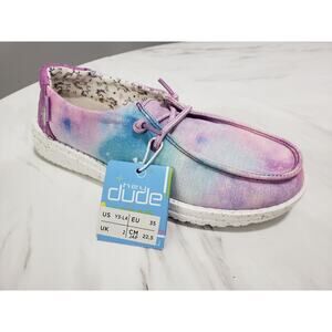 NEW SIZE 3 Hey Dude Wendy Youth Kids Pink Shimmer Slip On Shoe‎ Tie Dye